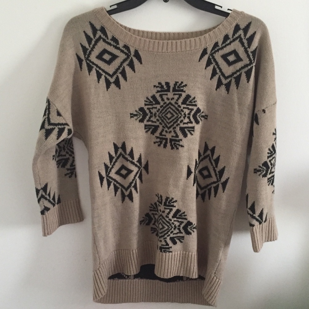 Mocha Tan and Black Tribal Print Sweater